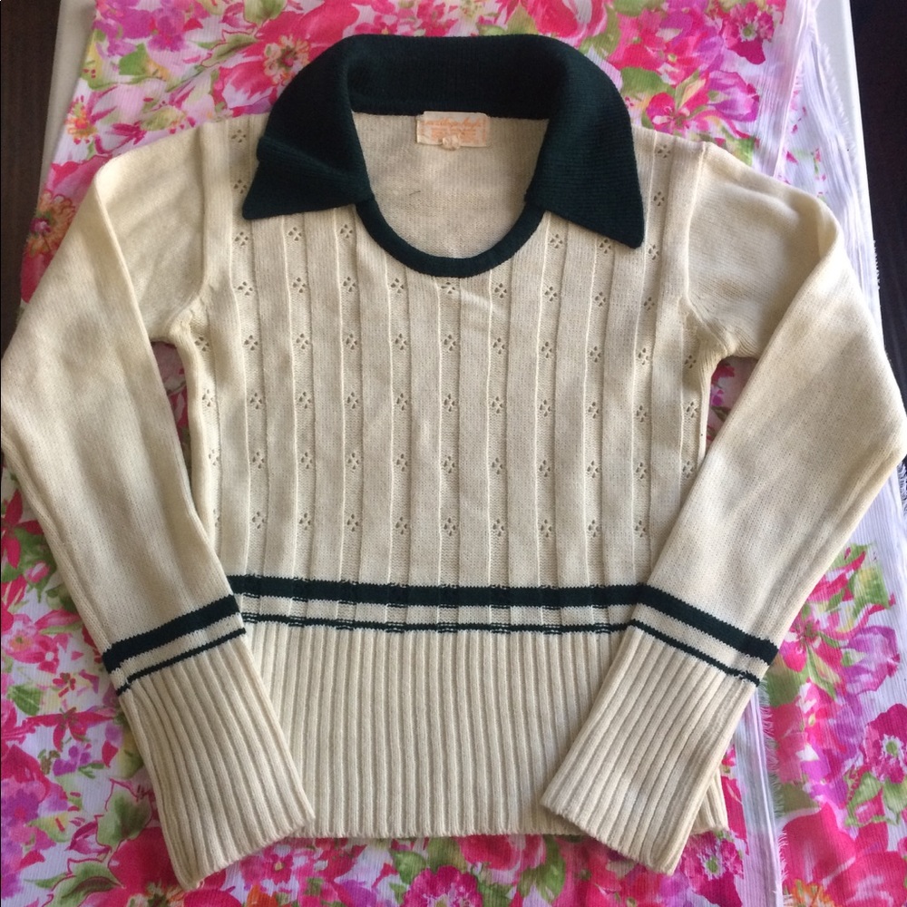 XS/S wide-collar virgin acrylic vintage sweater